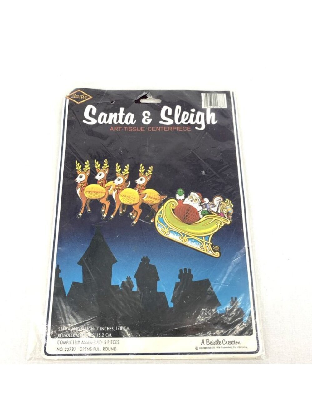 Beistle Christmas Centerpiece Santa and Sleigh Art Tissue Honeycomb 22787 NOS
